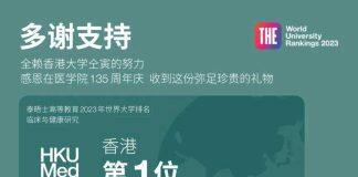 香港大学李嘉诚医学院2023THE世界大学排名再创新高