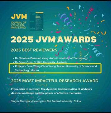 澳门科技大学酒旅学院黄颖祚助理院长荣获 2025年Journal of Vacation Marketing最佳审查人奖